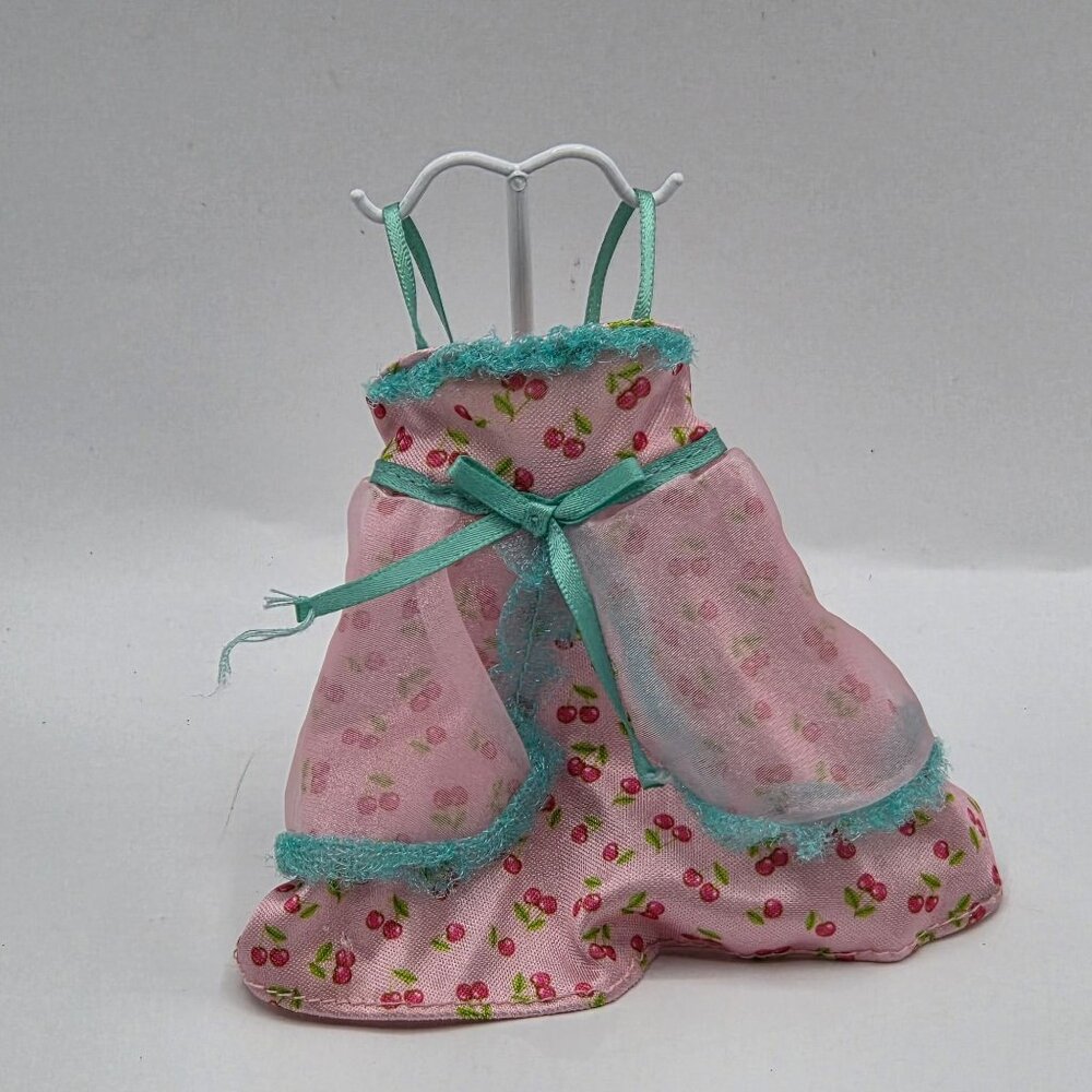 Spin Master Doll Dress With Pink Cherry Print & Sheer Overlay For Fashion Dolls